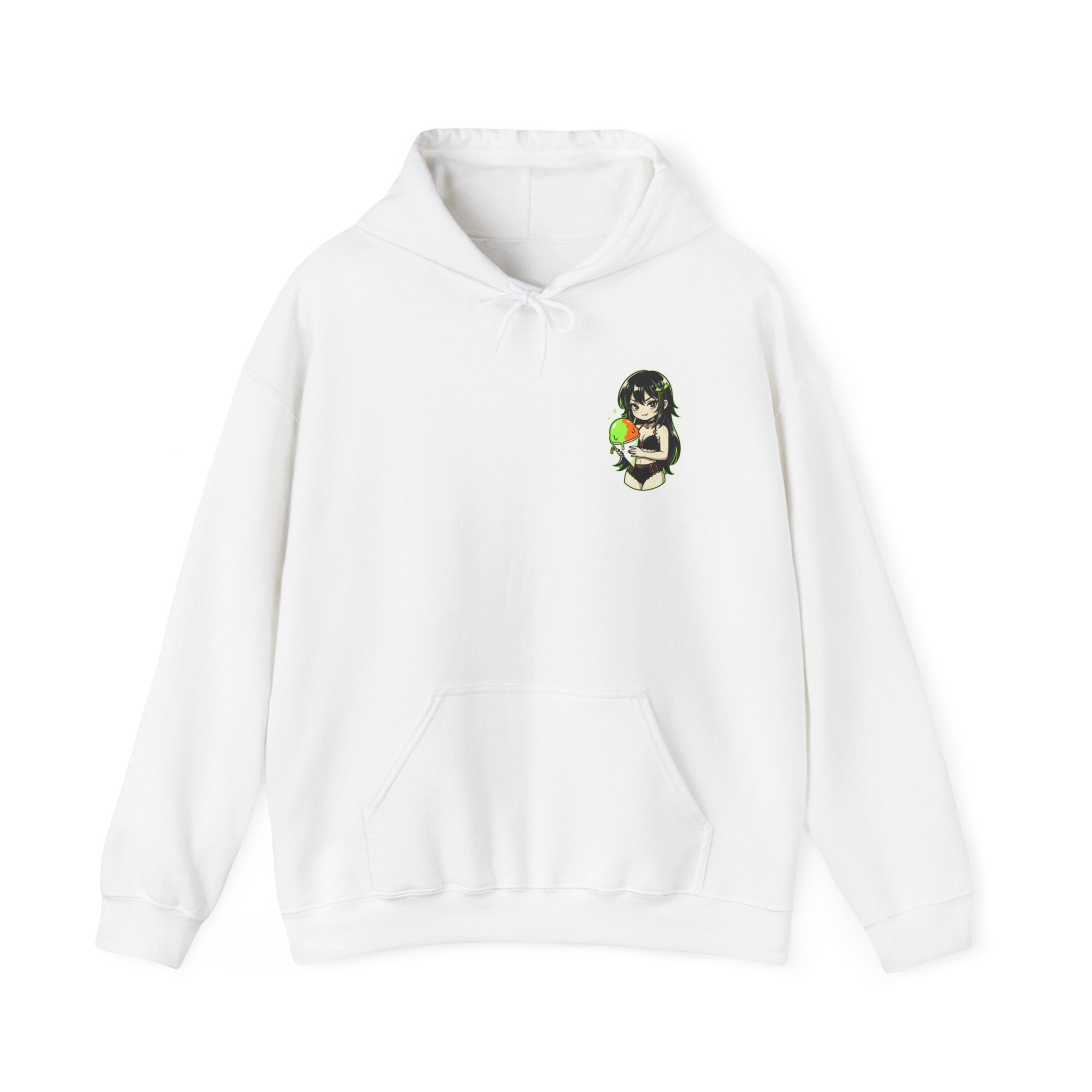 Green-haired Anime Girl Holding Hoodie | Graphic Pullover