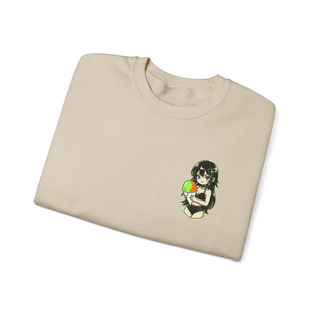 Girl Holding Melon Illustration Crewneck Sweatshirt | Cute Kawaii Fruit Art