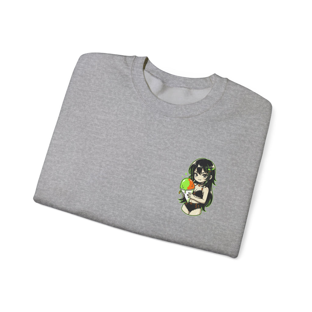 Girl Holding Melon Illustration Crewneck Sweatshirt | Cute Kawaii Fruit Art
