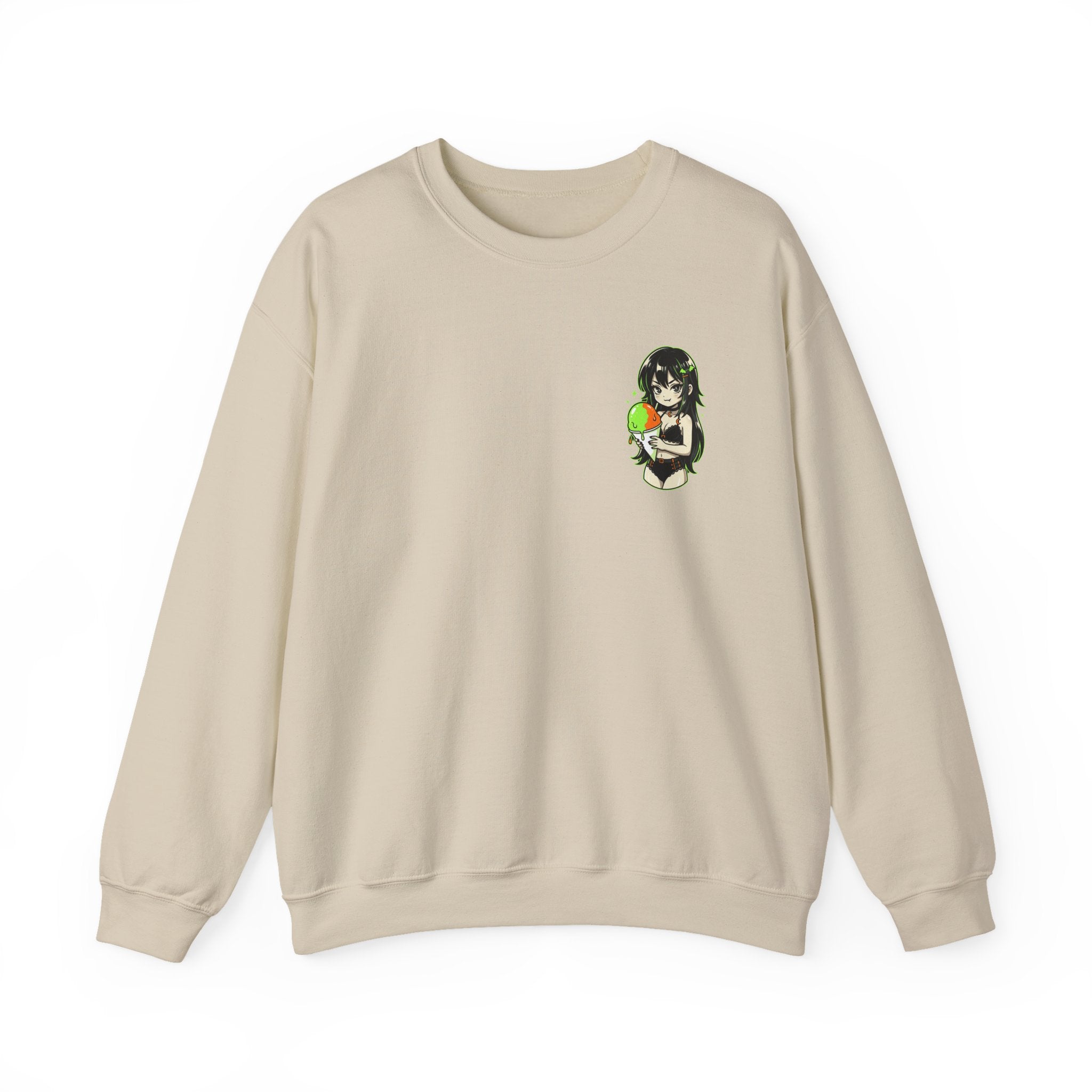 Girl Holding Melon Illustration Crewneck Sweatshirt | Cute Kawaii Fruit Art