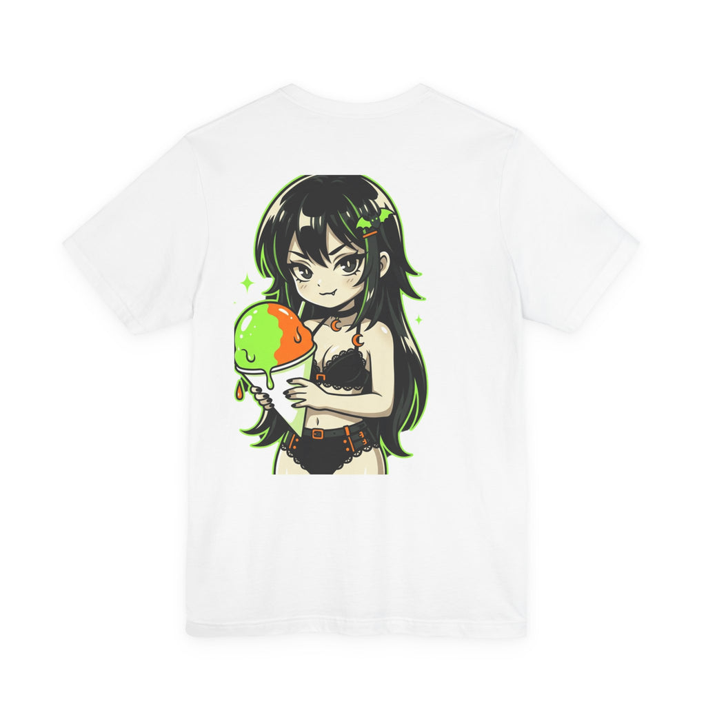 Mischievous Anime Girl Holding Melting Candy T-Shirt | Cute Kawaii Illustration