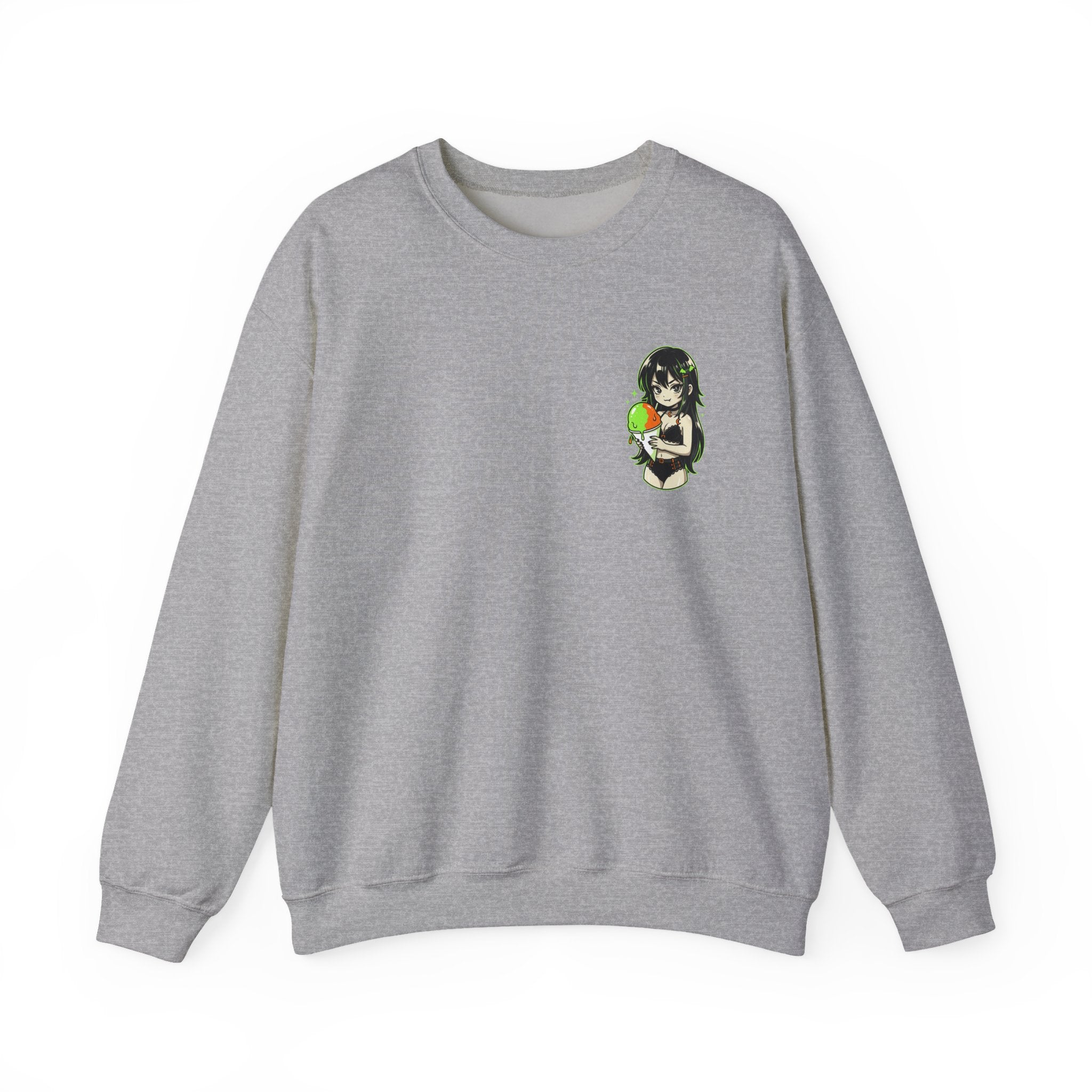 Girl Holding Melon Illustration Crewneck Sweatshirt | Cute Kawaii Fruit Art
