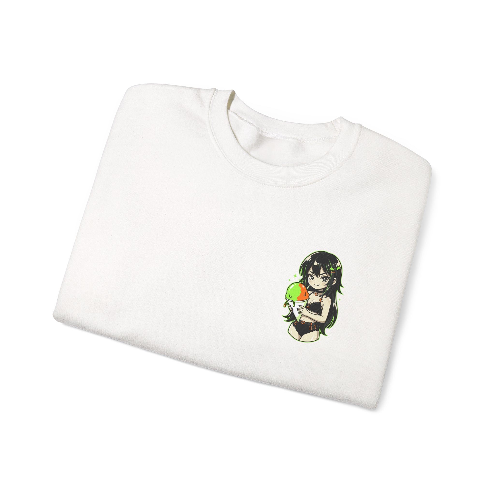 Girl Holding Melon Illustration Crewneck Sweatshirt | Cute Kawaii Fruit Art