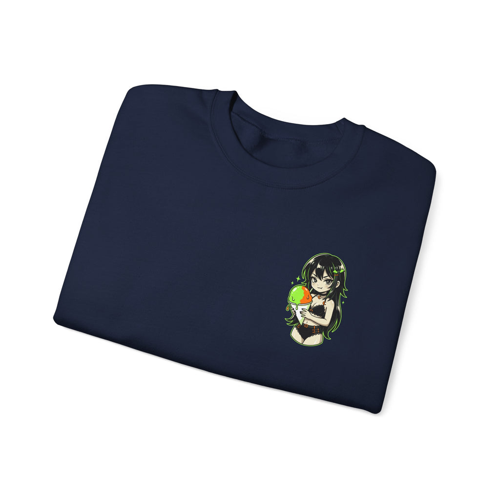 Girl Holding Melon Illustration Crewneck Sweatshirt | Cute Kawaii Fruit Art