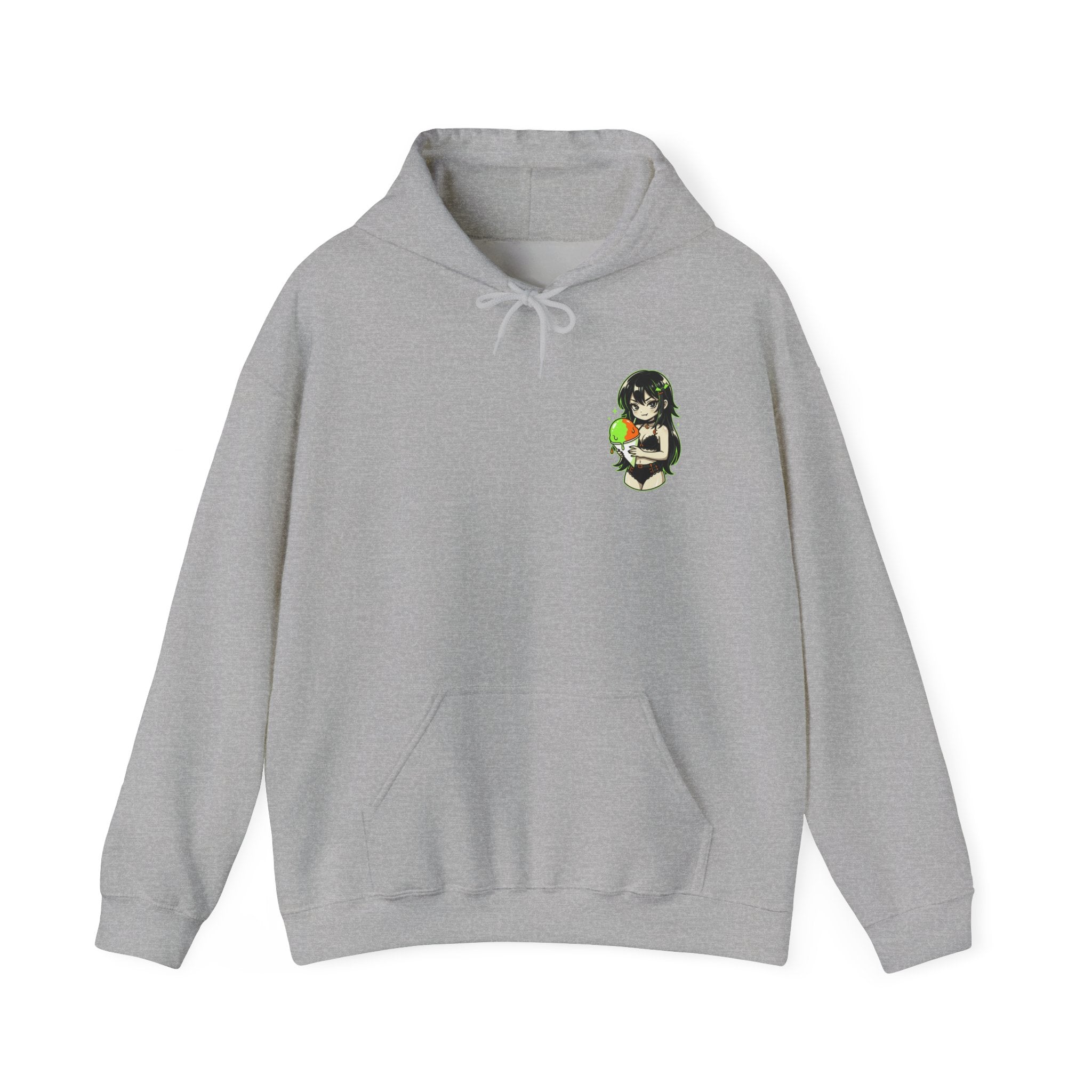 Green-haired Anime Girl Holding Hoodie | Graphic Pullover