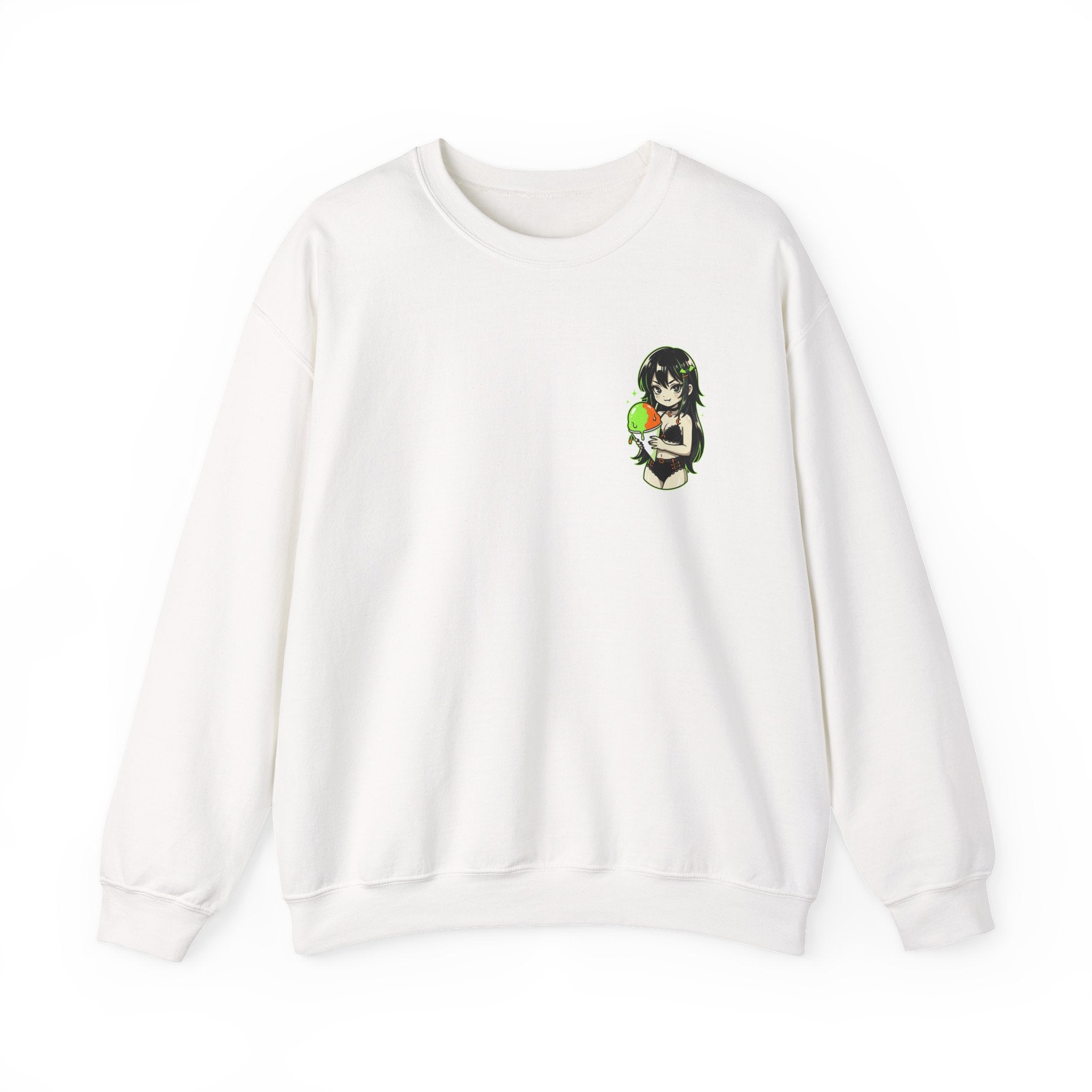 Girl Holding Melon Illustration Crewneck Sweatshirt | Cute Kawaii Fruit Art