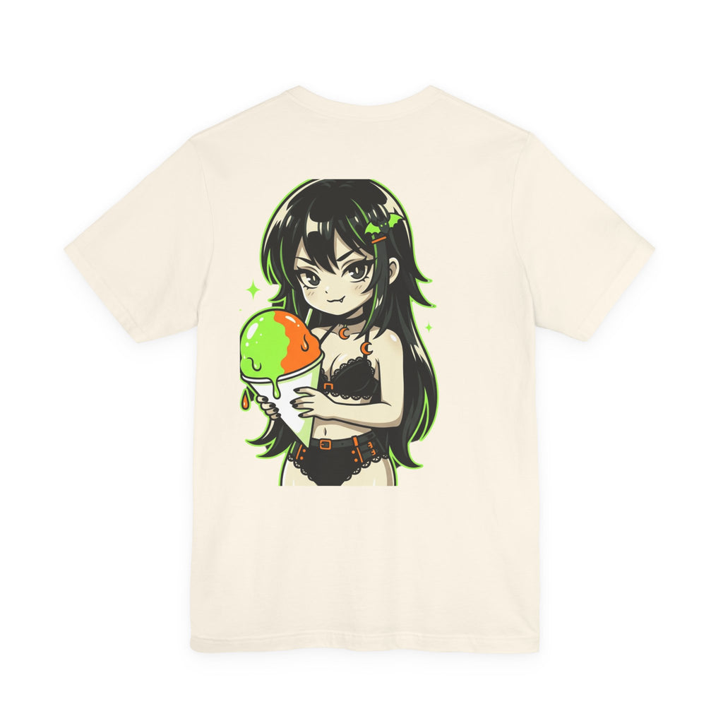 Mischievous Anime Girl Holding Melting Candy T-Shirt | Cute Kawaii Illustration