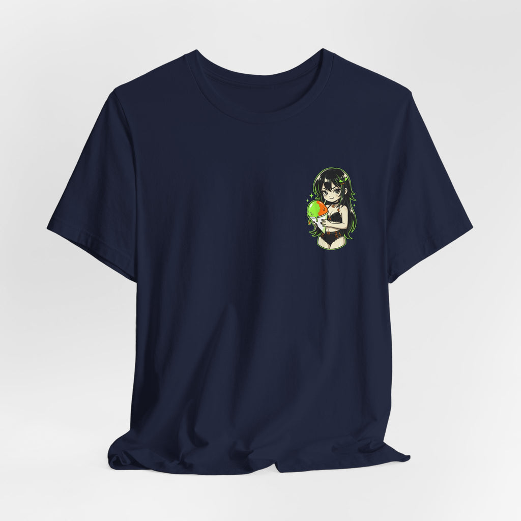 Mischievous Anime Girl Holding Melting Candy T-Shirt | Cute Kawaii Illustration