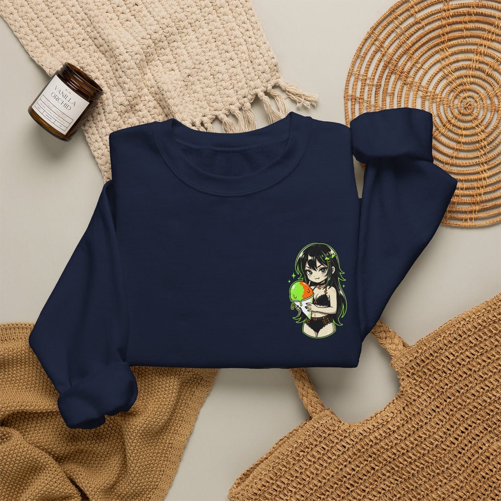 Girl Holding Melon Illustration Crewneck Sweatshirt | Cute Kawaii Fruit Art