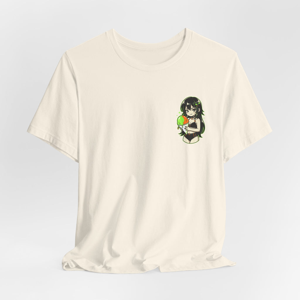 Mischievous Anime Girl Holding Melting Candy T-Shirt | Cute Kawaii Illustration