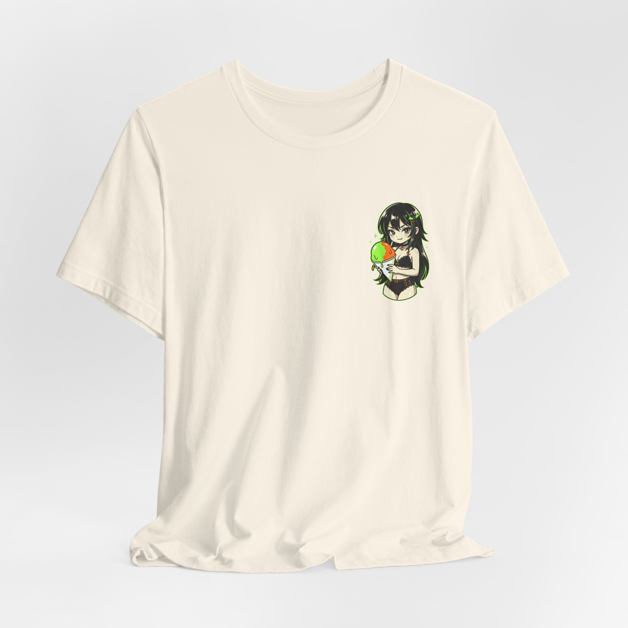 Mischievous Anime Girl Holding Melting Candy T-Shirt | Cute Kawaii Illustration